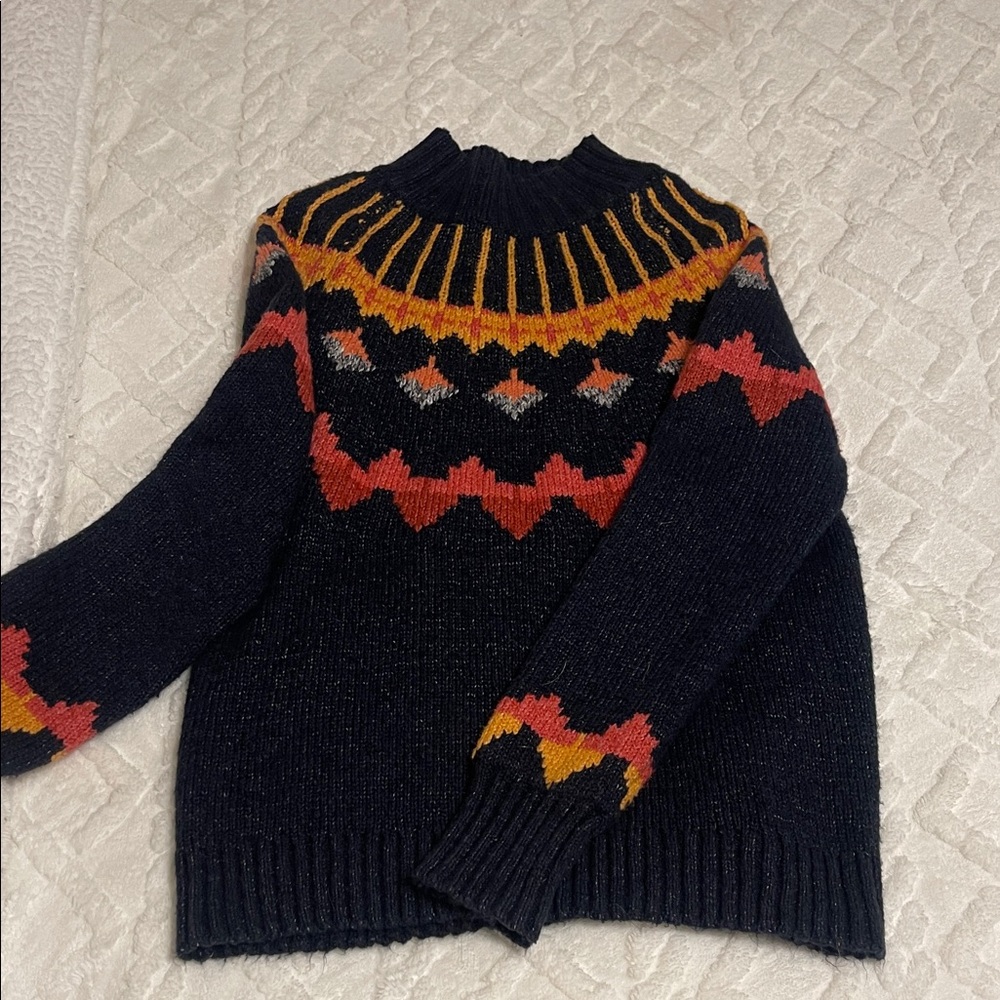 Tribal Black Sweater with Orange and Red Accents